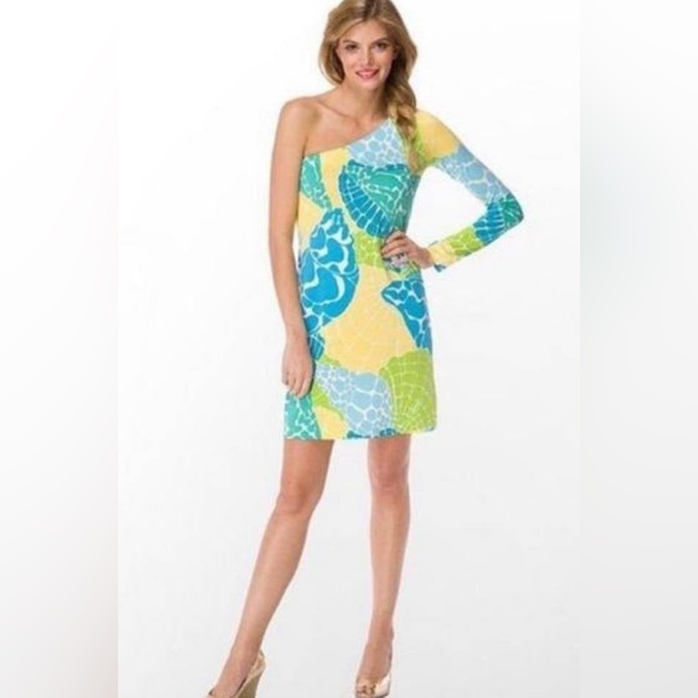Lilly Pulitzer | Whitaker Lagoon One-Shoulder Knit Dress Yellow Blue (xs)